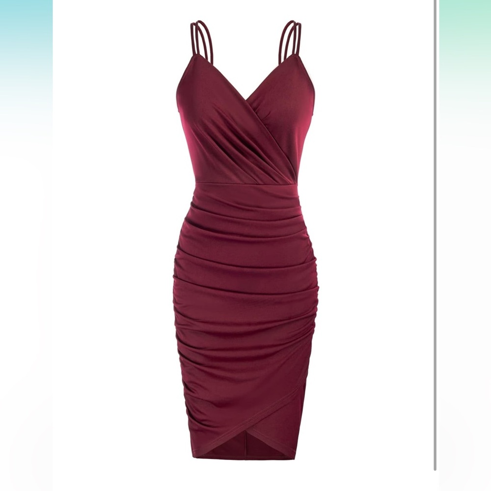 GRACE KARIN Ruched V-Neck Draped Bodycon Double Spaghetti Strap Dress EUC - Picture 3 of 11